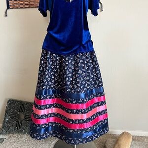 Floral Navy and Pink Women's Ribbon Skirt